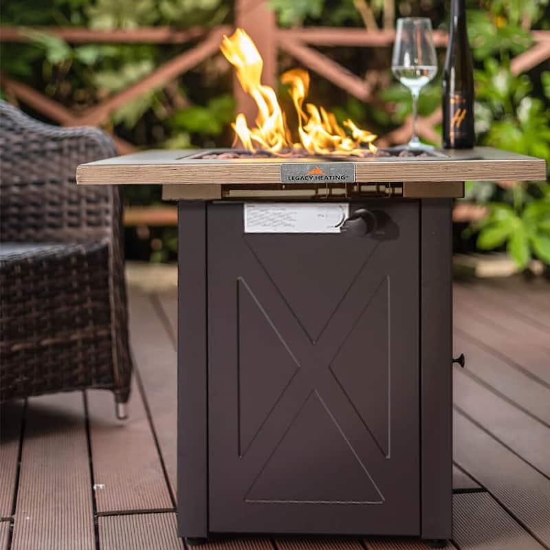 28" 50000 BTU Outdoor Propane Gas Fire Pits Table with Lid & Lava Rock